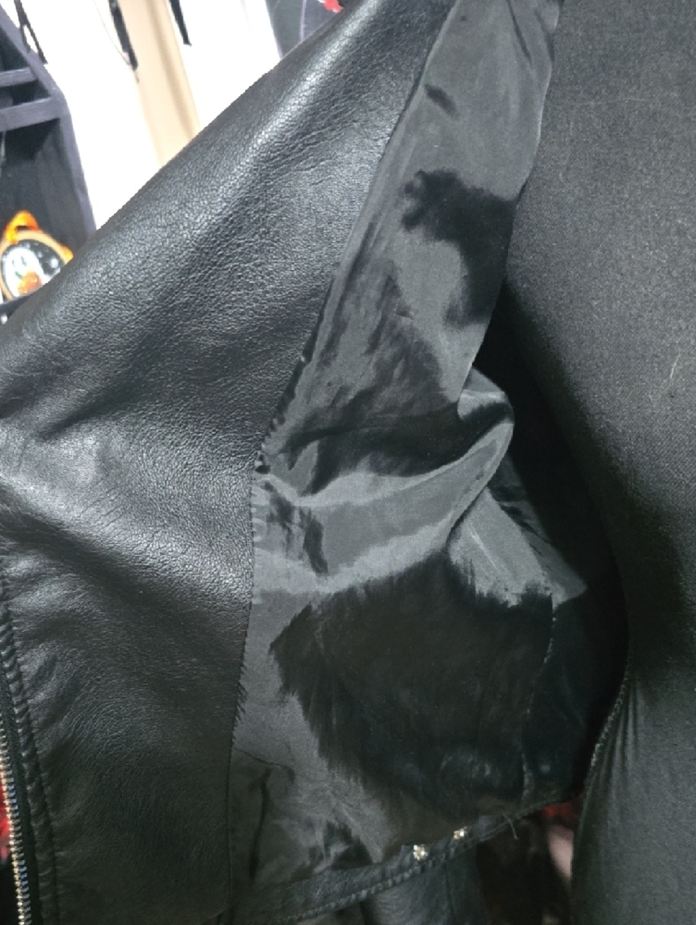 Ardene Black Faux Leather Moto Jacket with Gray Hood - Picture 7 of 8